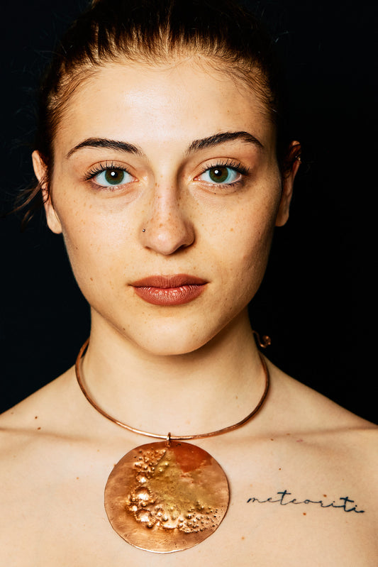 Crater Moon – Large Textured Copper Disc Pendant