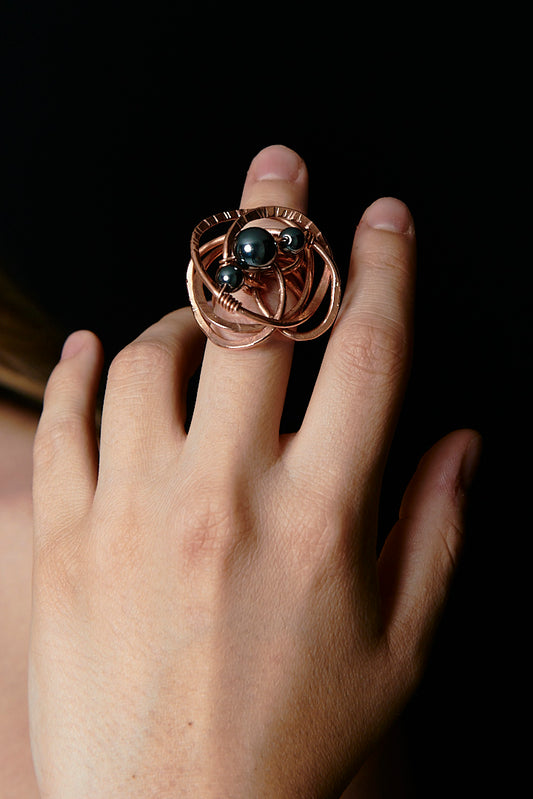 Handmade Copper Ring with Real Stones