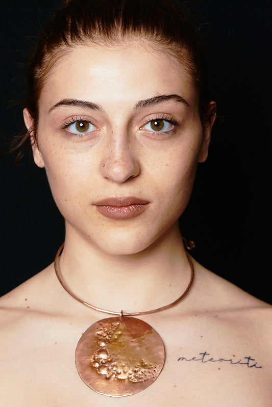 Crater Moon – Large Textured Copper Disc Pendant