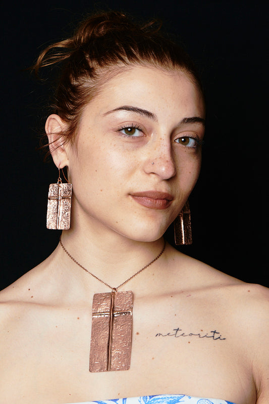Linea Minima – Handmade Copper Pendant & Earring Set