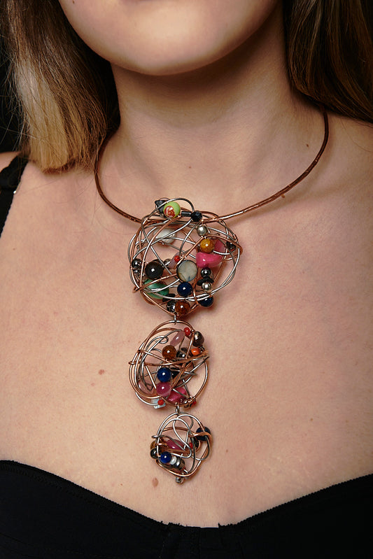 Nuvolario Orbit – Handmade Pendant in Copper and Mixed Stones